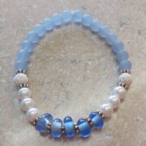 Handmade lampwork glass beads with frosted glass pearl and lava beads for aroma